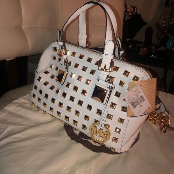 Michael Kors White Studded Grayson Satchel - Picture 2 of 7